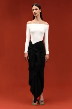 The Lotus Midaxi Dress In Black & Cream