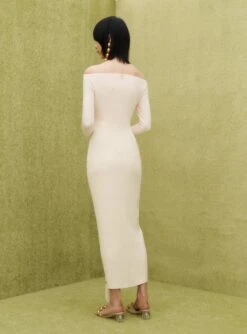 The Lotus Midi Dress In Ivory -LARA SALES STORE SOLACE LONDON OS28032 LOTUS MIDI DRESS IVORY 3