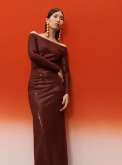 LARA SALES STORE -LARA SALES STORE SOLACE LONDON OS31014 RUBY MAXI DRESS AUBERGINE 3