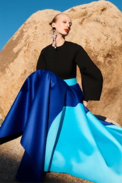 The Quinn Dress In Black & Cobalt Blue -LARA SALES STORE solace london os27048 quinn black cobalt blue shoot 1