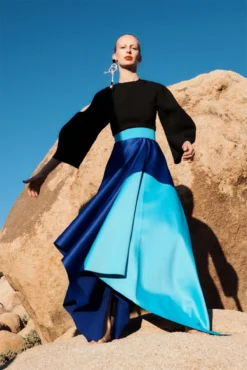 The Quinn Dress In Black & Cobalt Blue -LARA SALES STORE solace london os27048 quinn black cobalt blue shoot 2